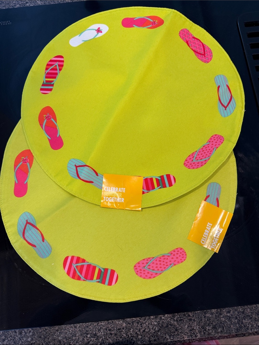 Kohl's Lime Green Round Placemats with Multicolor Flip-Flop Motif